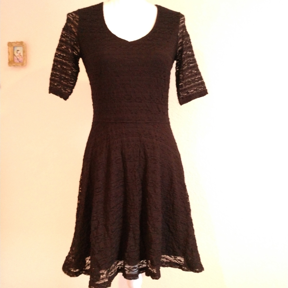Decree LBD Little Black Dress Black Lace Skater Dress Juniors Medium Chest 32"